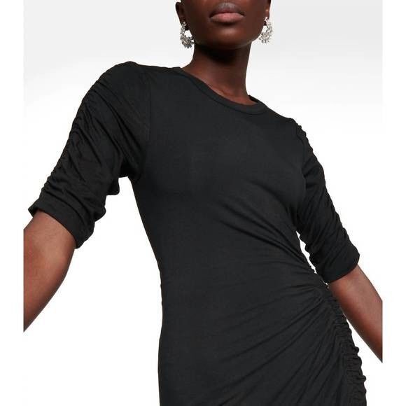 Veronica Beard Lockwood Ruched Jersey Midi Dress In Black XS Fitted Classy Comfy - Picture 3 of 12
